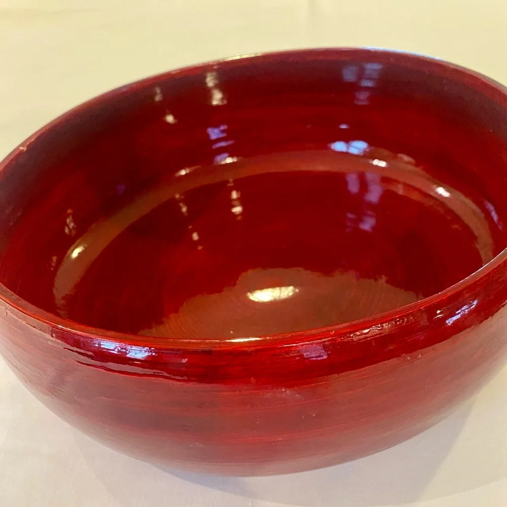 Vibrant Red Wood Decorative Bowl - Picture 2 of 3